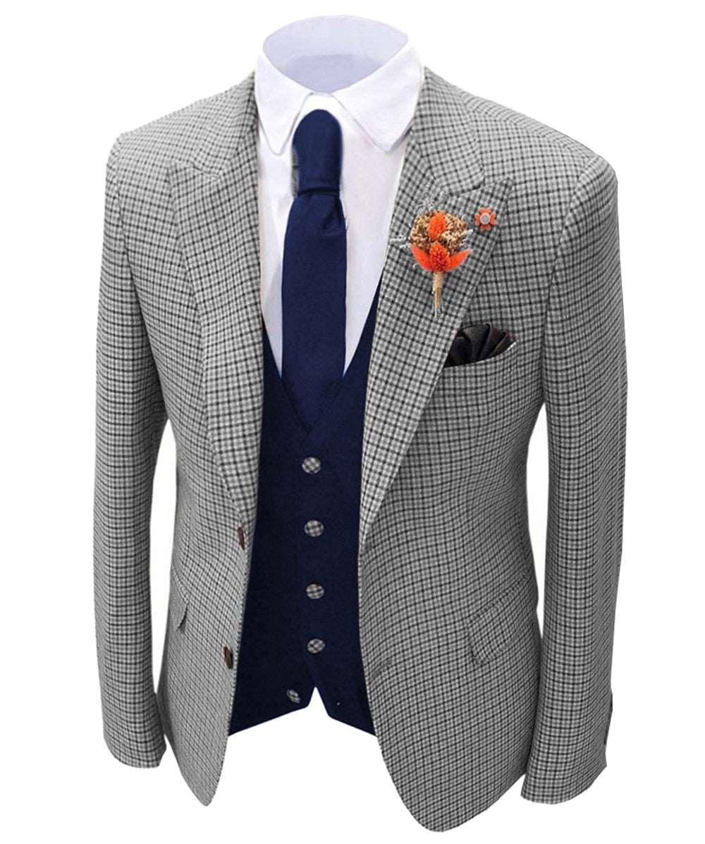 1 piece Orange Men's Plaid Wool Tweed Blazer Groomsmen Tuxedo